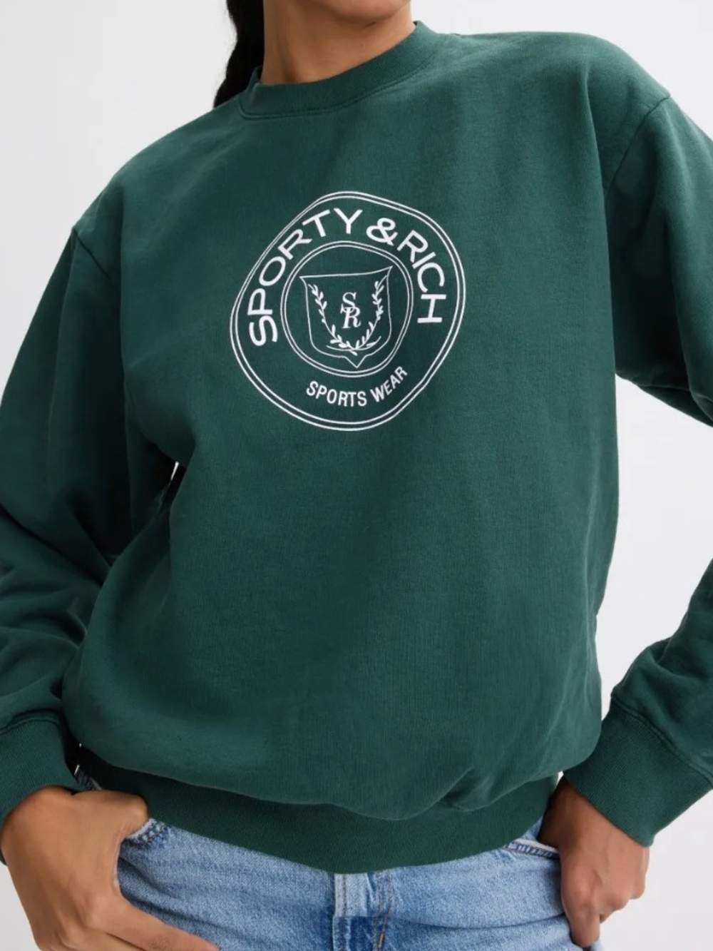 Sporty & Rich Connecticut Crest Crewneck In Forest Green - M